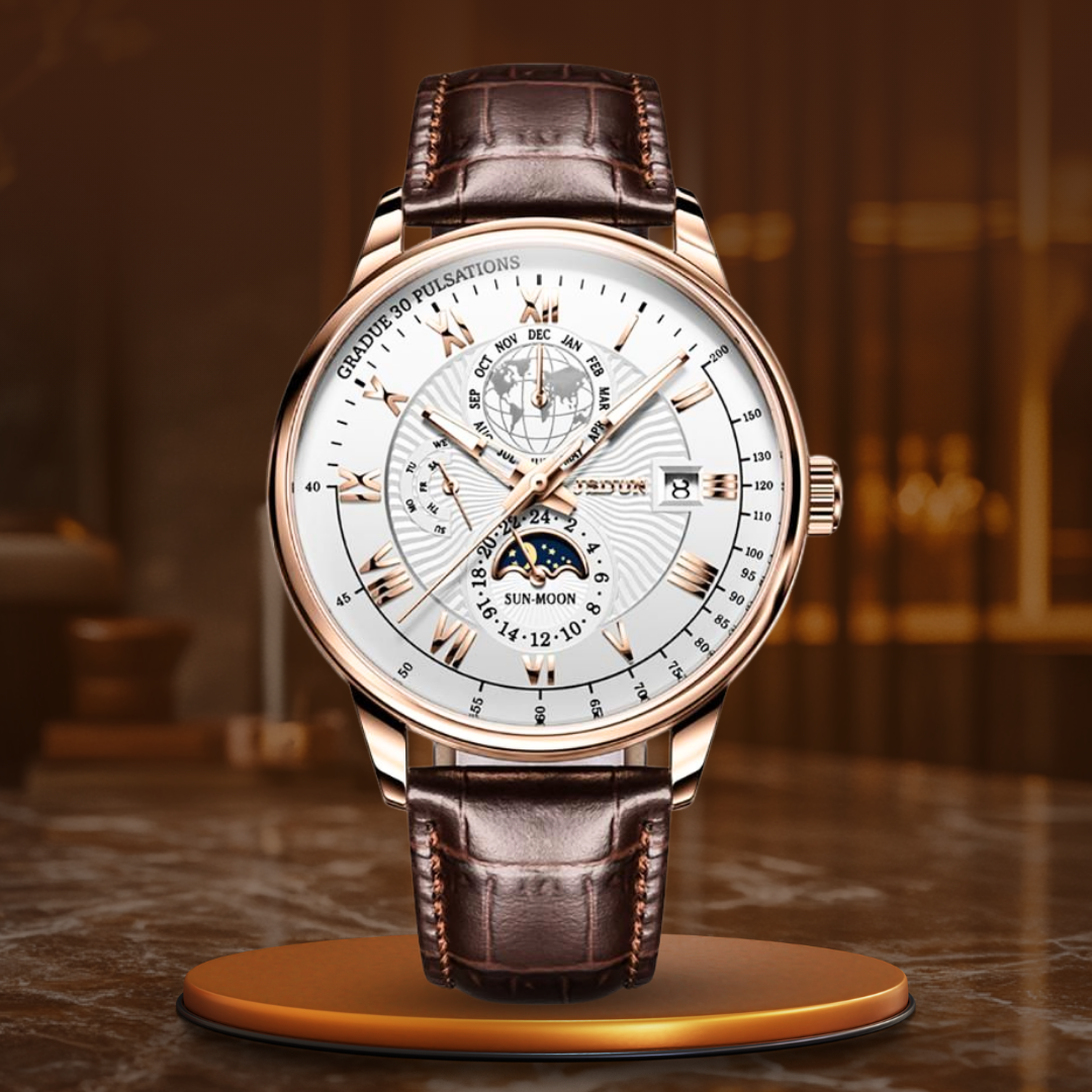 Trendige High-End Quarz-Uhr Mit Eleganten Lederarmband, Wasserdicht & Stoßsicher 40mm