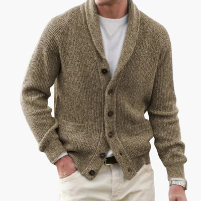 Herren Strickjacke mit Schalkragen und Knopfleiste