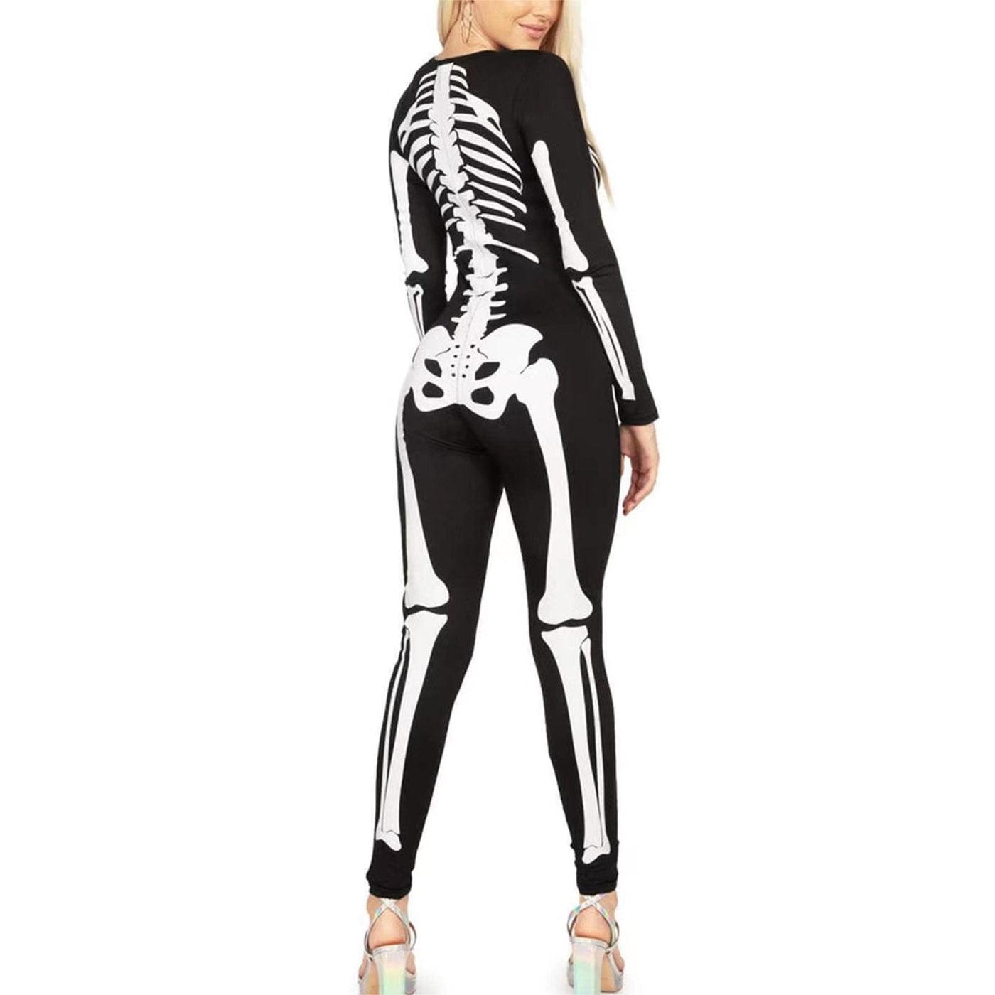 Damen Skelett Halloween-Kostüm Jumpsuit | Einteiler mit Langarm