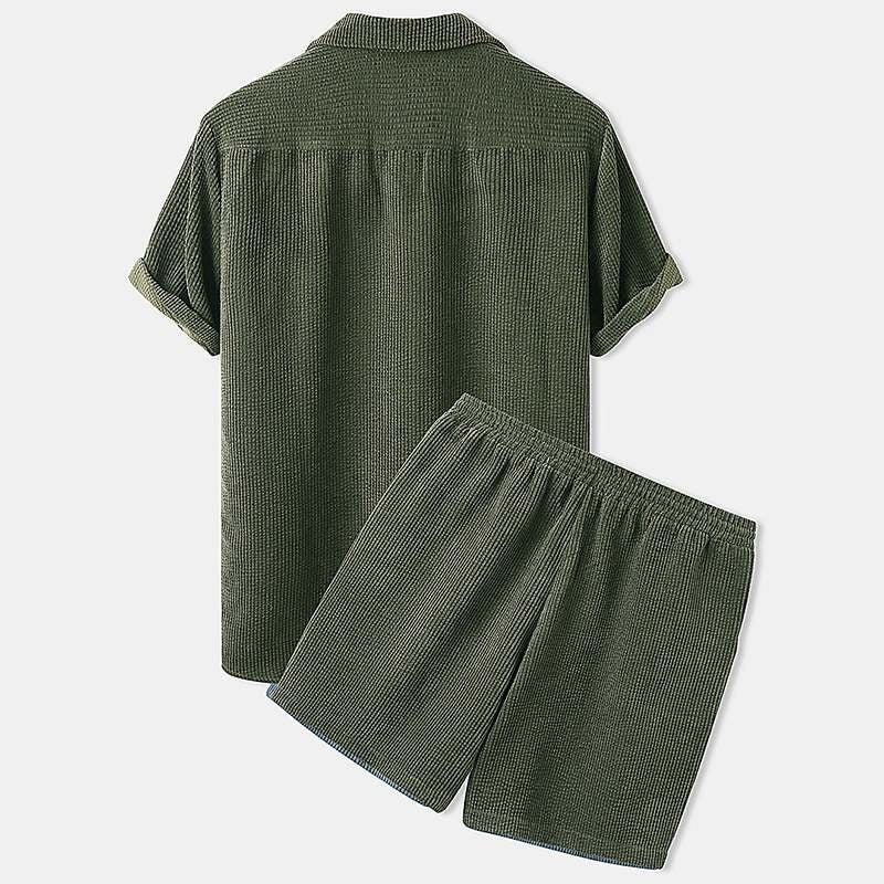 Herren Lässiges Cordhemd und Shorts Set | Retro Casual Kleidung