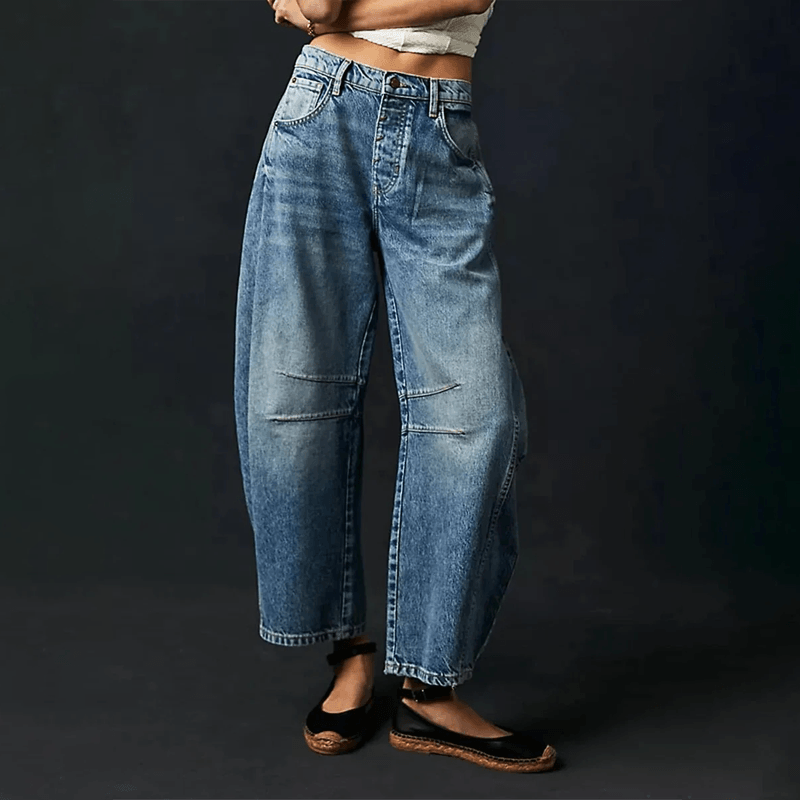 Hoch Taillierte Damenjeans mit Weitem Bein