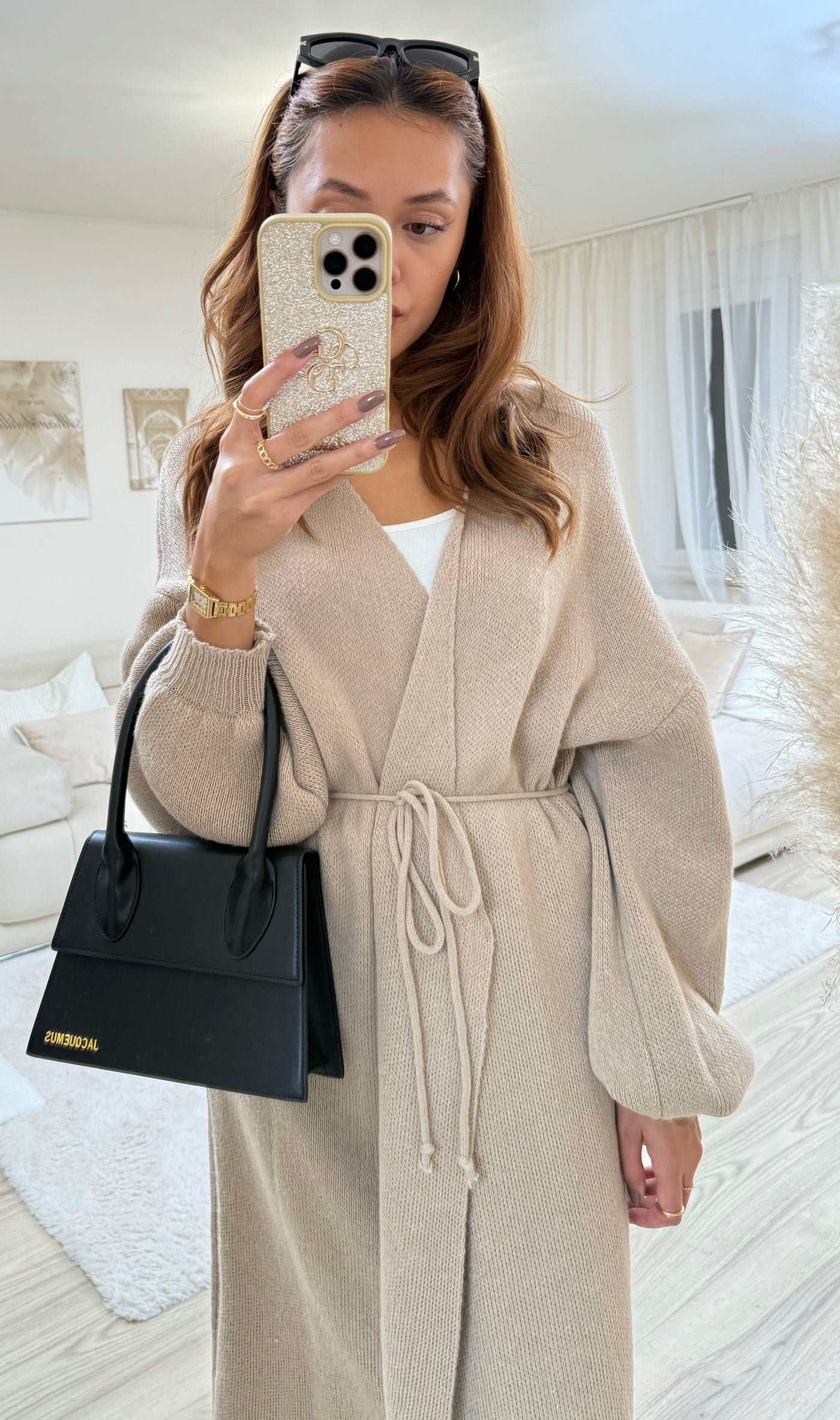 Wickel-Strickkleid Lang