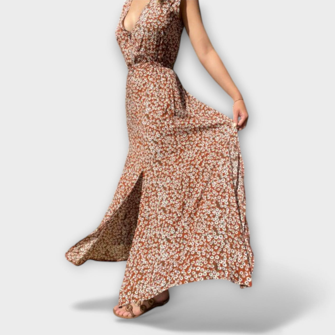 Boho Maxikleid Damen Mit Blumenmuster - Ärmellos, V-Ausschnitt, Lockerer Schnitt, Perfekt Für Sommer