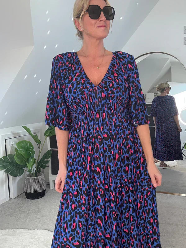 Zoya | Leoparden-Rüschenkleid mit Taillenbetonung