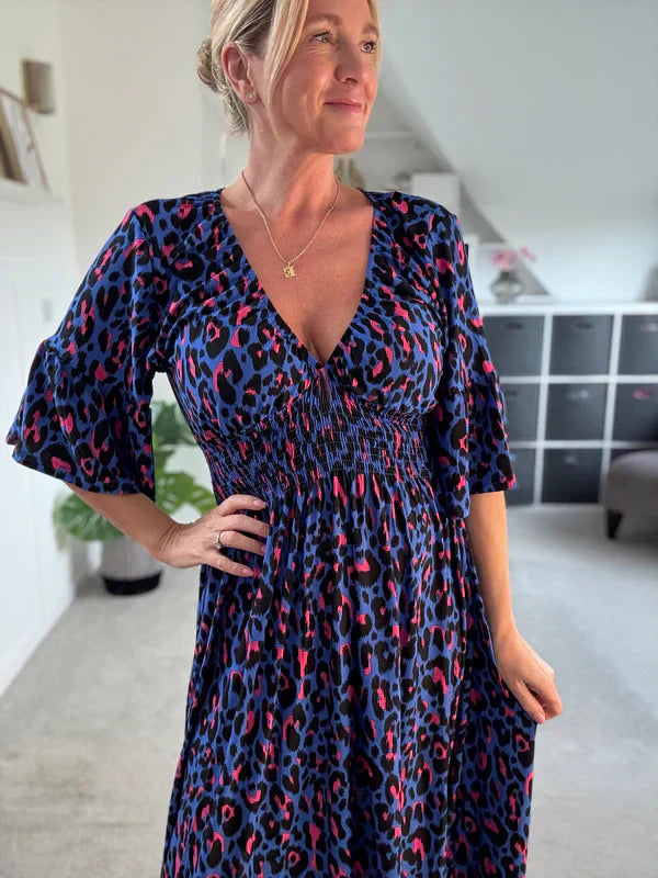 Zoya | Leoparden-Rüschenkleid mit Taillenbetonung