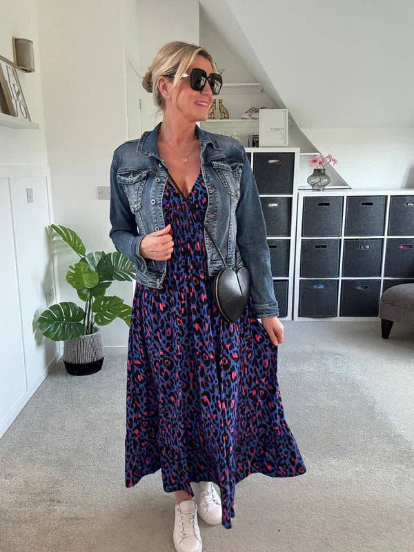 Becca | Kleid mit Falten und Leopardenmuster