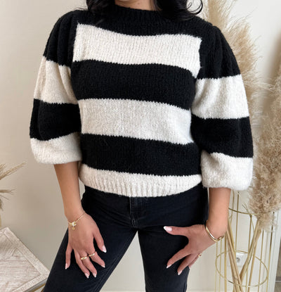Streifen Pullover mit Ballonärmeln