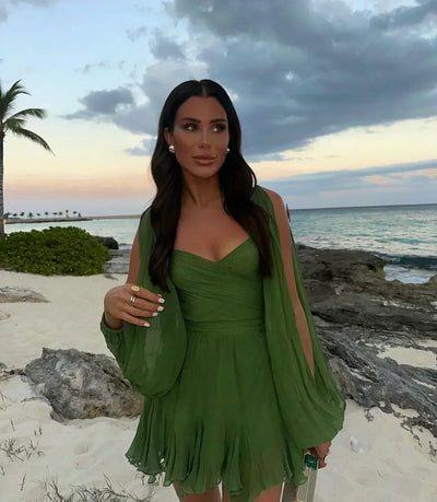 Layla Mini-Kleid Mit V-Ausschnitt und Romantischen Ballonärmeln – Feminine Eleganz Für Jeden Anlass