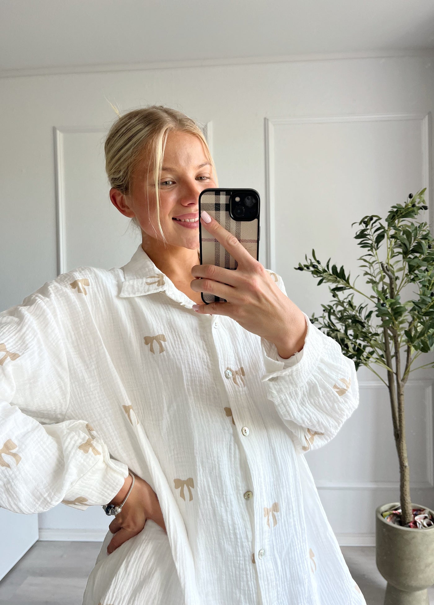 Musselin Bluse mit Schleifen-Print