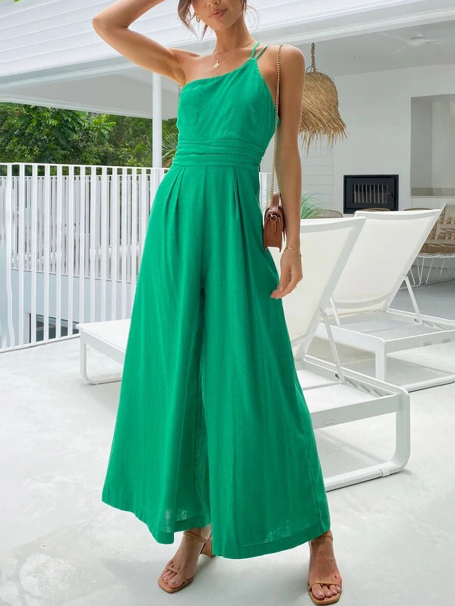 Böhmischer Overall mit weitem Bein aus Baumwolle-Leinen-Mix - Clara