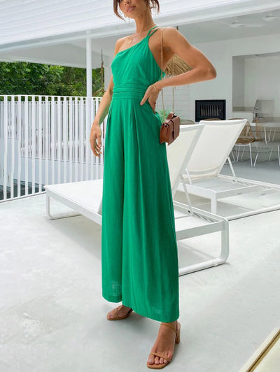 Böhmischer Overall mit weitem Bein aus Baumwolle-Leinen-Mix - Clara