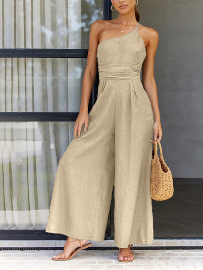 Böhmischer Overall mit weitem Bein aus Baumwolle-Leinen-Mix - Clara