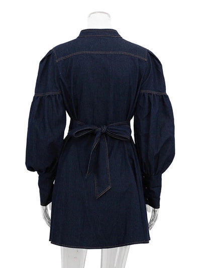 Elegantes Slim-Fit Damen Jeanskleid mit Puffärmeln Kurz