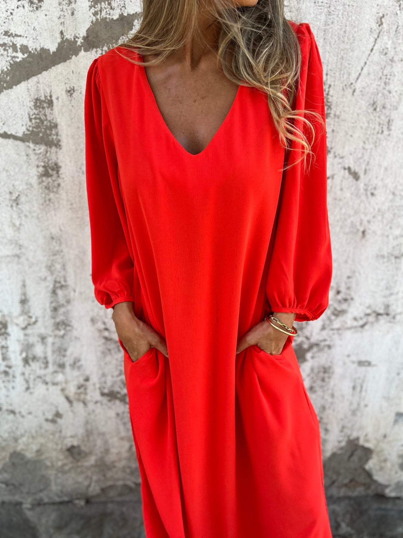 Elegantes Damen V-Ausschnitt Maxikleid