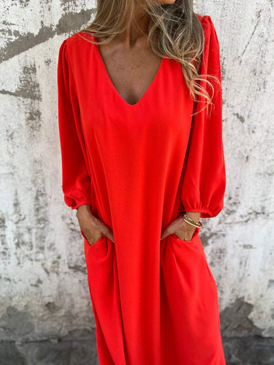 Elegantes Damen V-Ausschnitt Maxikleid