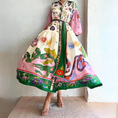 Delphina Maxi Kleid - Italienisches Design, Elegante Fließende Stoffe, Leuchtende Farben