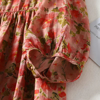 Sommerkleid aus Baumwolle und Leinen mit Druck und Falten – Mia