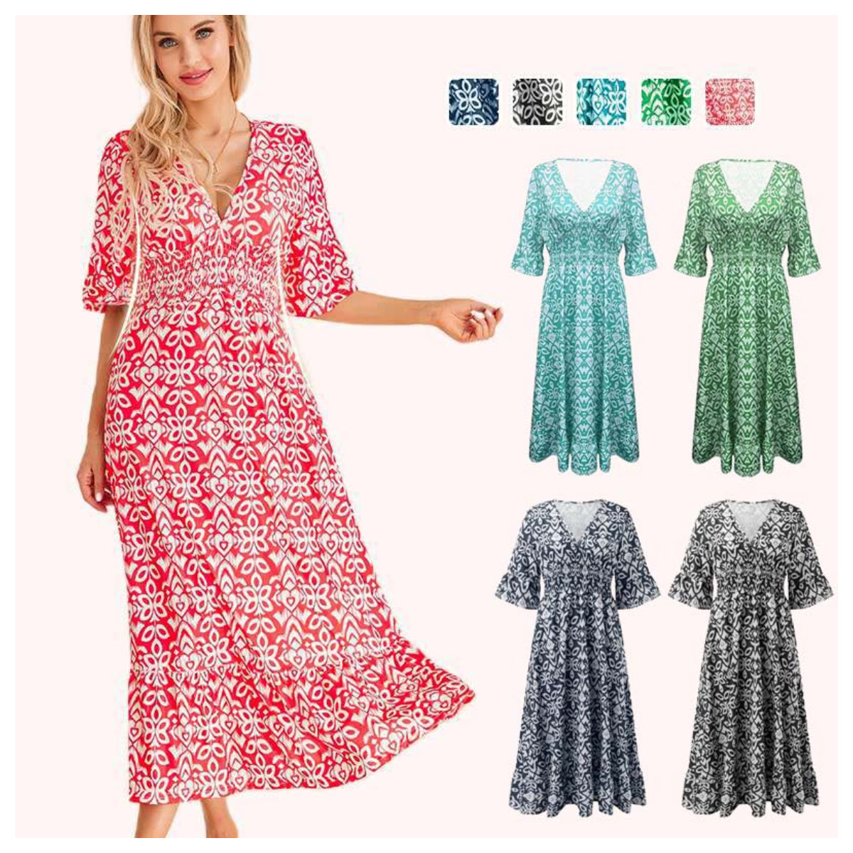 Annie | Blumiges Kleid mit Spitzausschnitt in lockerer Passform