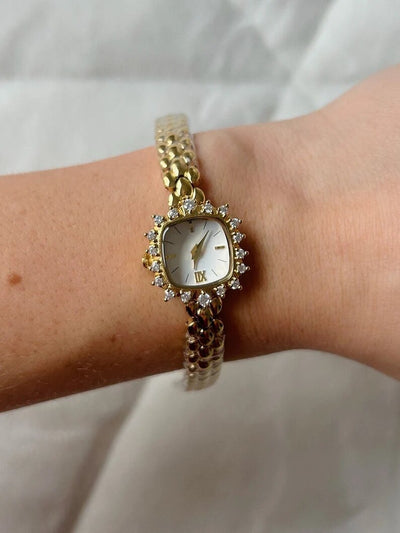 Vintage Quadratische Messing Damen Armbanduhr