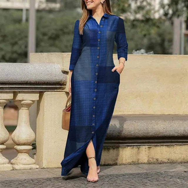 Sommerkleid aus Baumwolle und Leinen mit Karomuster –   Mia