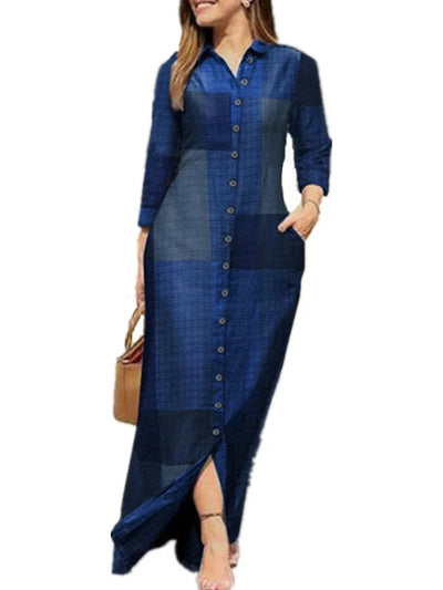 Sommerkleid aus Baumwolle und Leinen mit Karomuster –   Mia