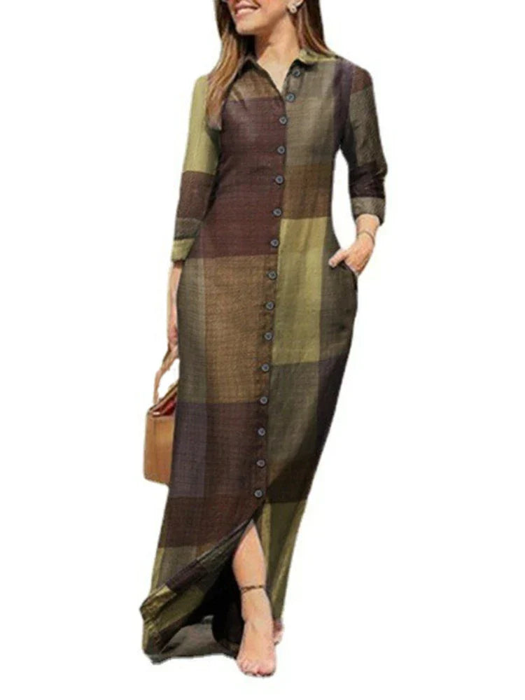 Sommerkleid aus Baumwolle und Leinen mit Karomuster –   Mia