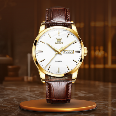 Luxuriöse Business-Lederuhr Mit Quarzwerk, Wasserdicht, Elegantes Design für Den Modernen Mann