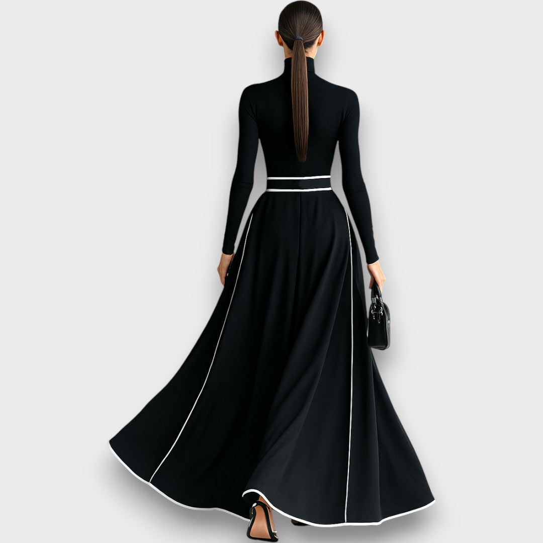 Marceline – Schwarzes Maxikleid mit weißen Nähten