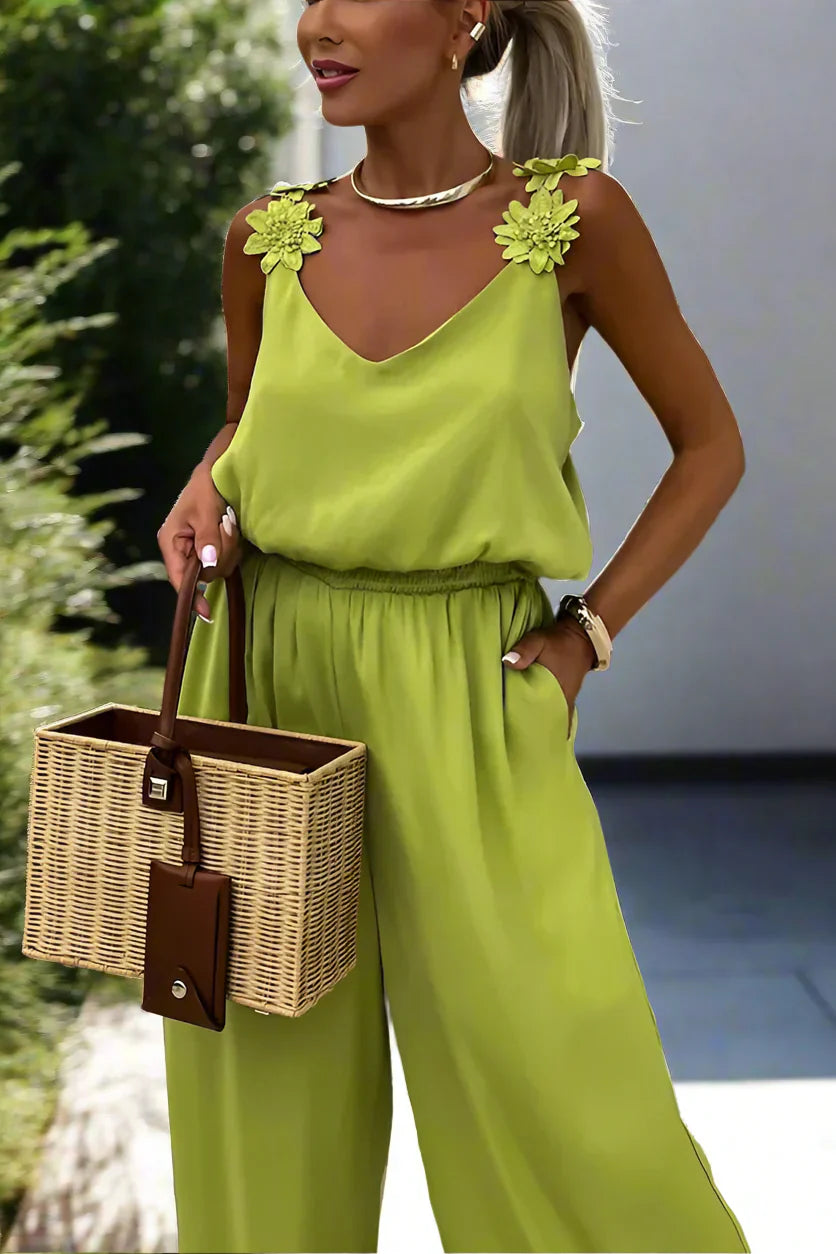 Sommerlicher Vintage Ärmellos Weites Bein Damen Jumpsuit