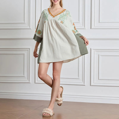 Lässiges Oversize Boho Damen Minikleid mit 3/4 Ärmeln