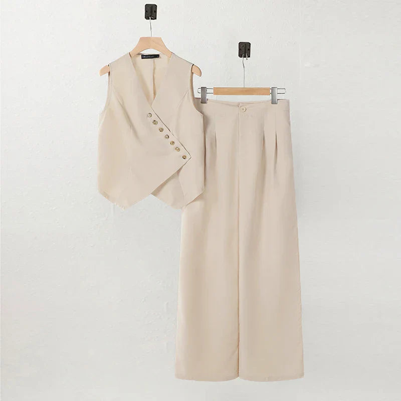 Elegantes Vintage Damen Zweiteiler Set mit weitem Bein