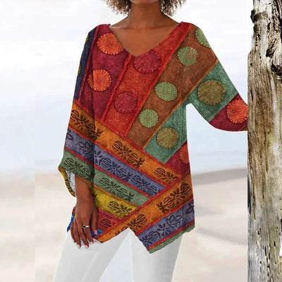 Maria | Vintage Oberteil mit V Ausschnitt und langen Ärmeln