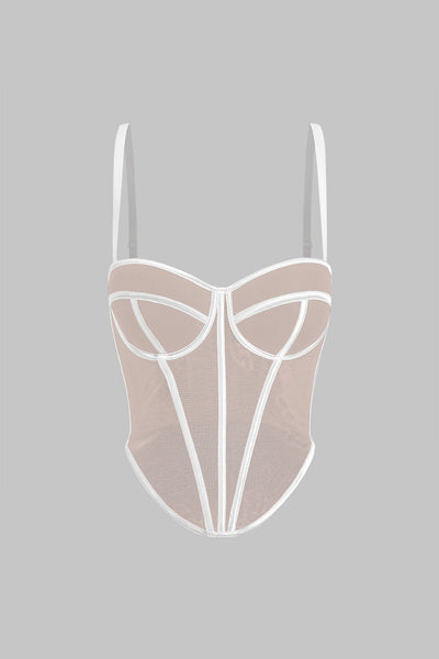 Cecilia | Elegantes Mesh-Korsett-Top mit Kontrastpaspeln