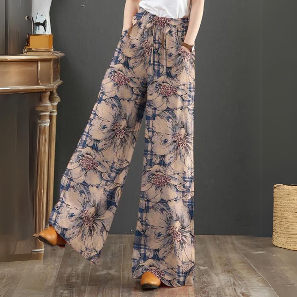 Damen Palazzo Hose Viskose Blumenprint Weit geschnitten Sommer
