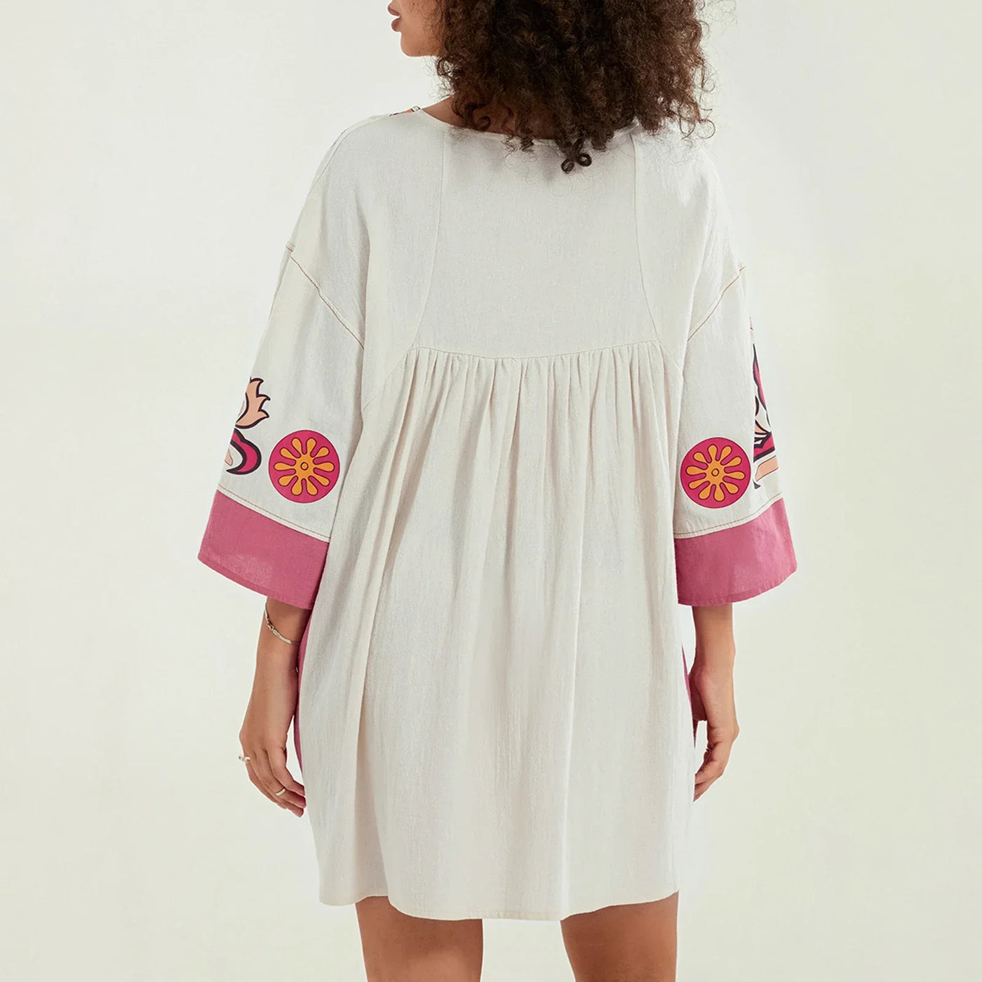 Lässiges Oversize Boho Damen Minikleid mit 3/4 Ärmeln