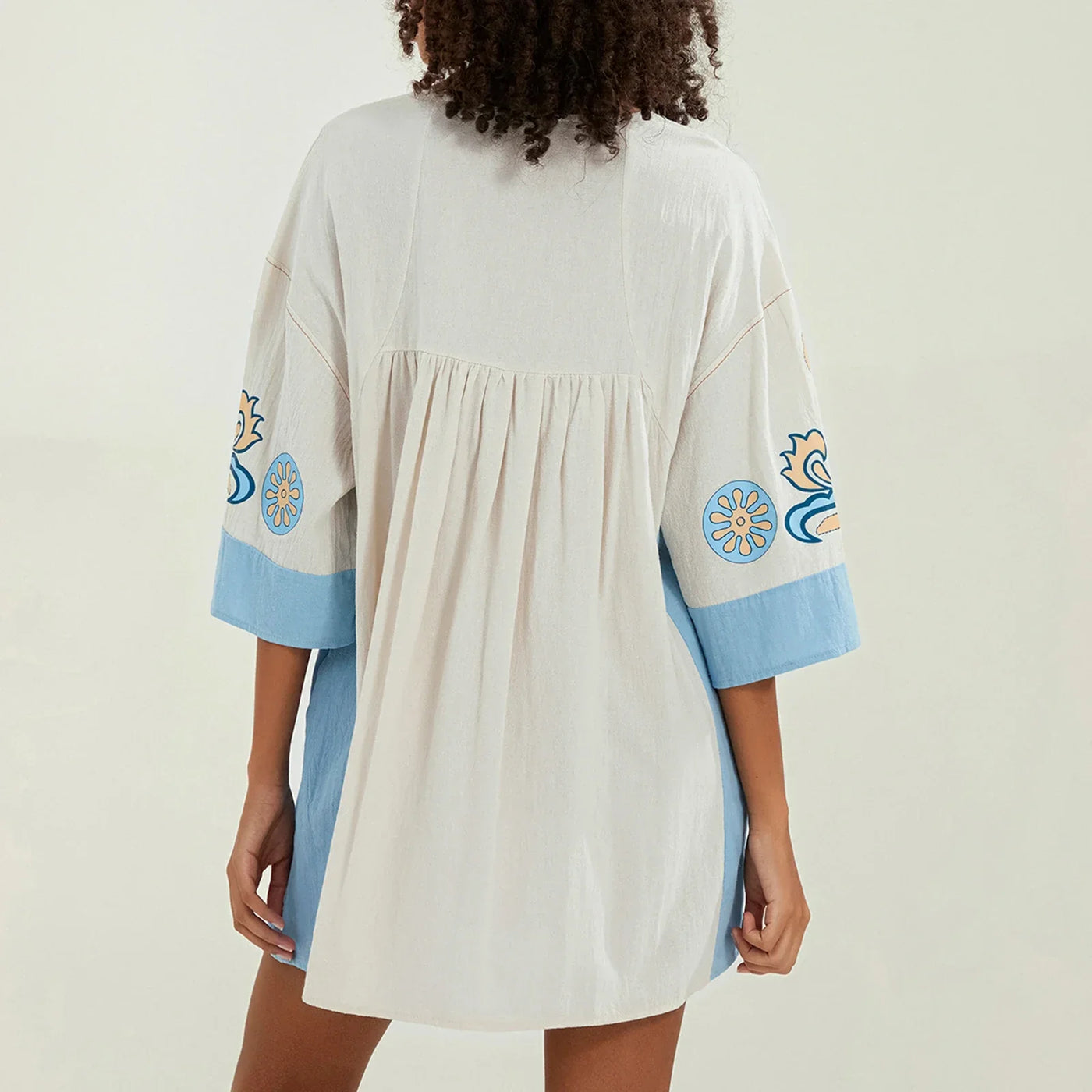 Lässiges Oversize Boho Damen Minikleid mit 3/4 Ärmeln