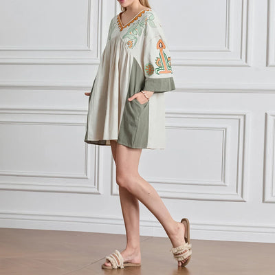 Lässiges Oversize Boho Damen Minikleid mit 3/4 Ärmeln