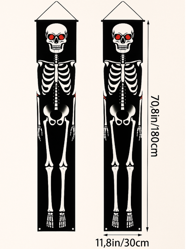 NightShade Halloween Türbanner – 2-teilige doppelseitige Skelettsoldaten aus Polyester