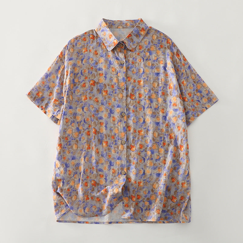 Damen Kurzarmhemd mit floralem Design und lockerer Passform Fudus