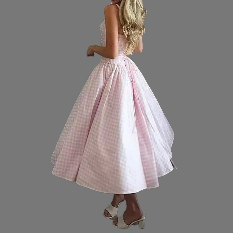 Damen Sommerliches Kleid mit quadratischem Ausschnitt und weiten Falten Fudus