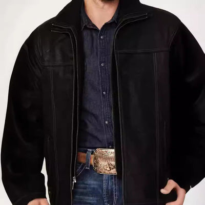 Herren elegante Lederjacke mit hohem Kragen Aliams