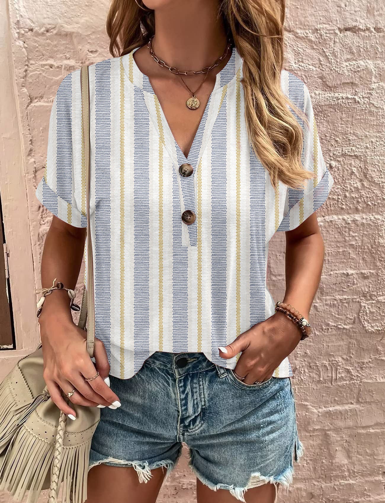 Damen Kurzarmbluse mit floralem Druck Fudus