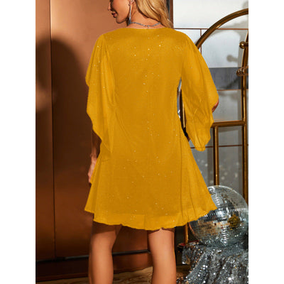 Damen Funktionskleid mit schwingenden Ärmeln und V-Ausschnitt Fudus