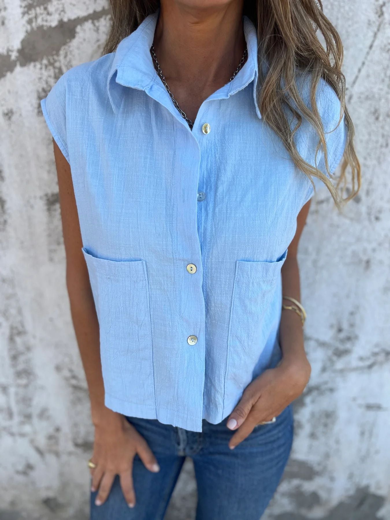Denim Bluse mit Knopfleiste und Kurzen Ärmeln für Damen – Lena