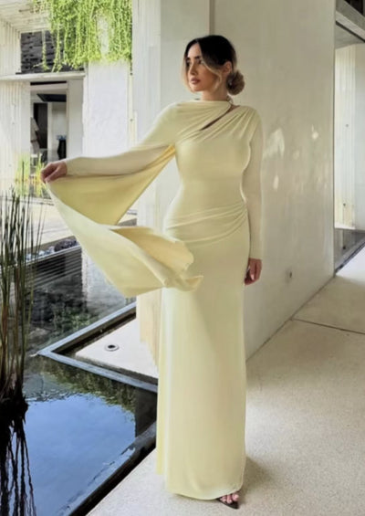 Damen Sleek Kleid mit asymmetrischem Ausschnitt und langen Ärmeln Fudus