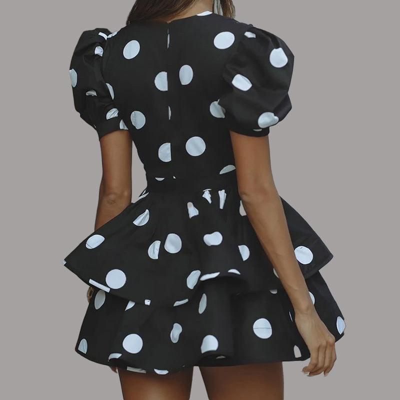 Damen Minikleid mit voluminösen Puffärmeln und tiefem V-Ausschnitt Fudus