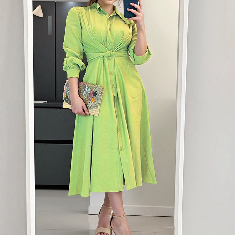 Damen Hemdblusenkleid mit knotenförmigem Design und eleganten langen Ärmeln Fudus