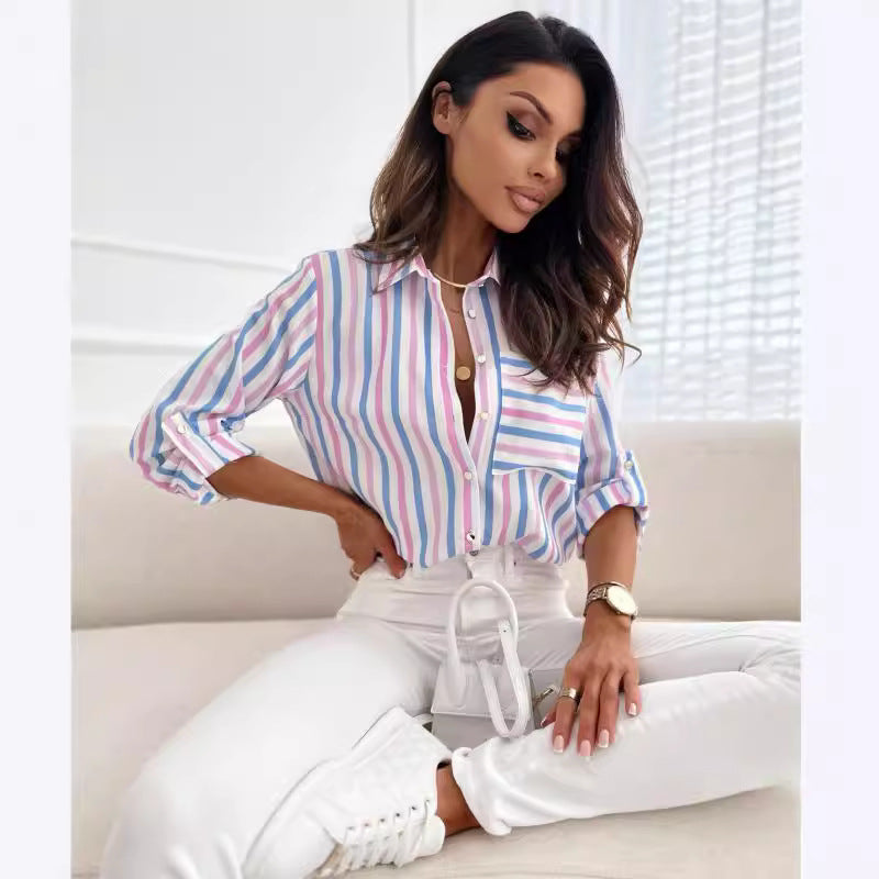 Damen gestreifte Hemdbluse mit modernen Details Fudus