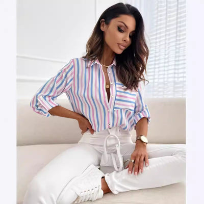 Damen gestreifte Hemdbluse mit modernen Details Fudus