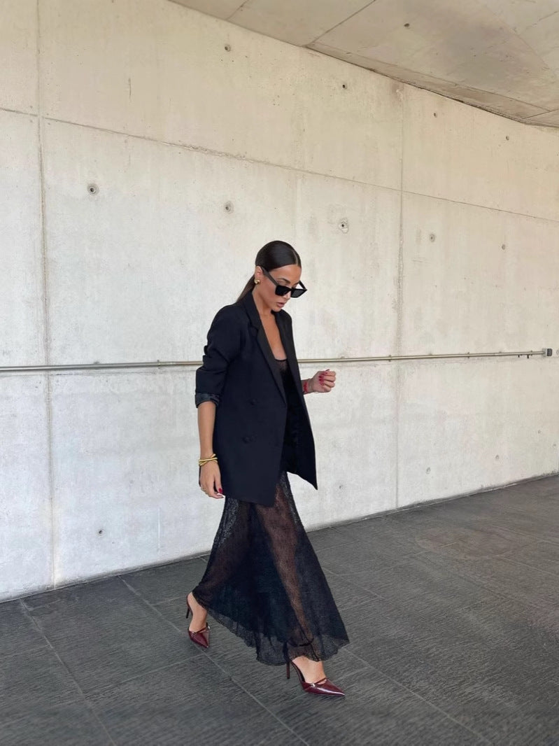 Damen Maxikleid aus feinem, transparenter Spitze Fudus